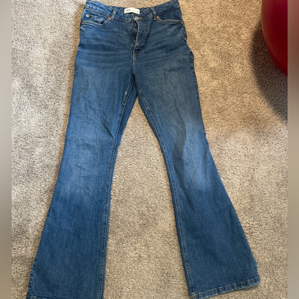 Zara Blue Flare Wide Leg Jeans